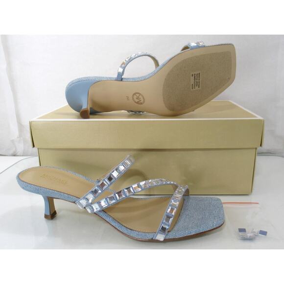 Michael Kors Celia Kitten Heel Slide Embellished Dress Sandals Blue Size 8 - Picture 6 of 6
